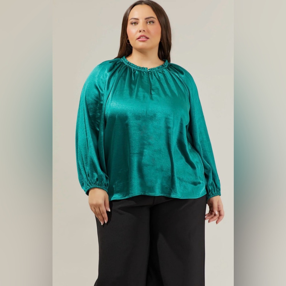 Sugarlips Green Alcazar Long Sleeve Blouse 1X NWT